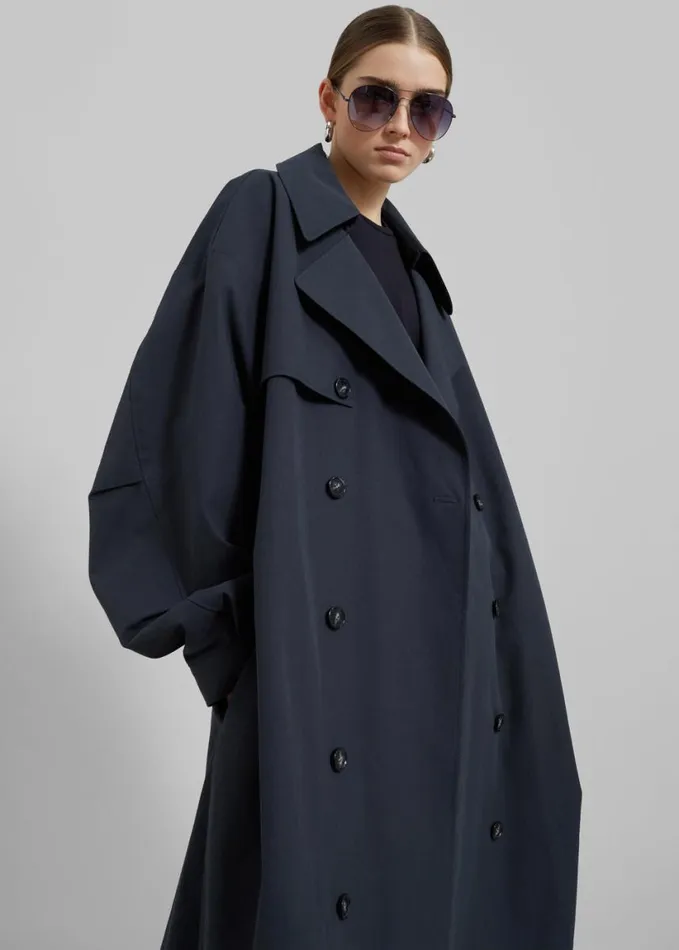 Clothing Women The Frankie Shop Anika Double Breasted Trench Coat 8211 Navy