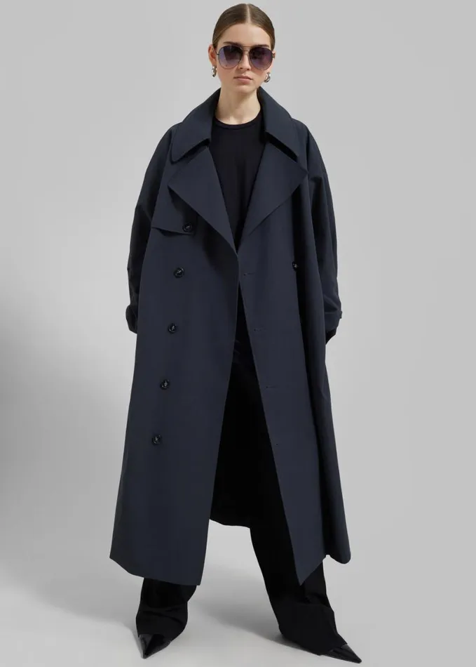 Clothing Women The Frankie Shop Anika Double Breasted Trench Coat 8211 Navy
