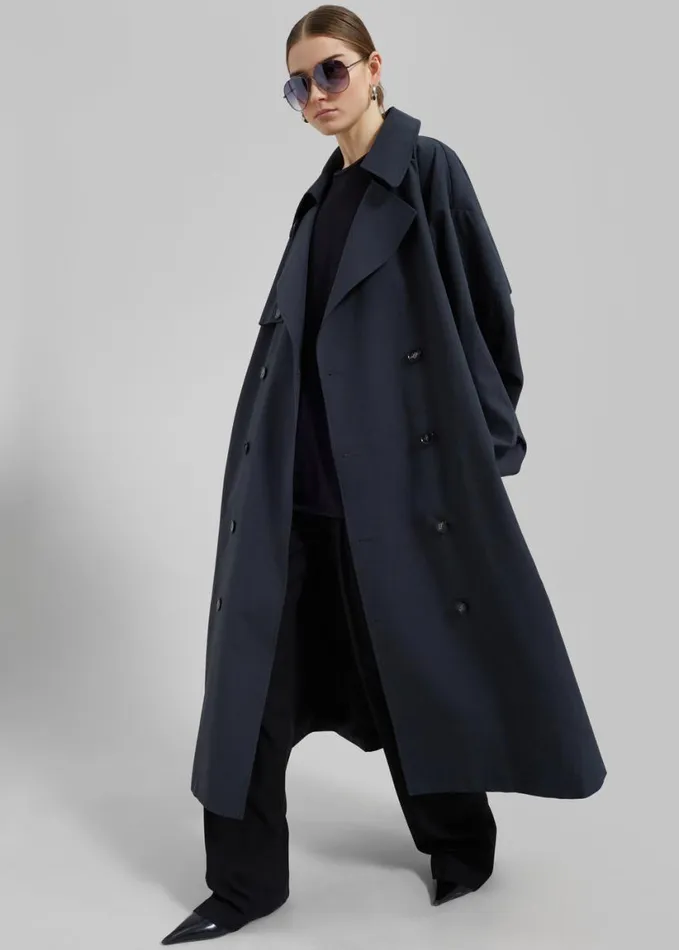 Clothing Women The Frankie Shop Anika Double Breasted Trench Coat 8211 Navy