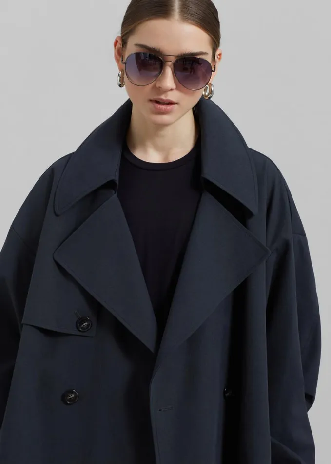 Clothing Women The Frankie Shop Anika Double Breasted Trench Coat 8211 Navy