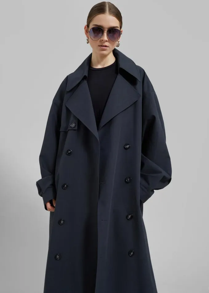 Clothing Women The Frankie Shop Anika Double Breasted Trench Coat 8211 Navy