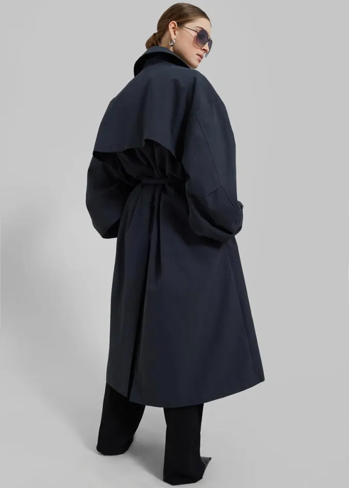 Clothing Women The Frankie Shop Anika Double Breasted Trench Coat 8211 Navy