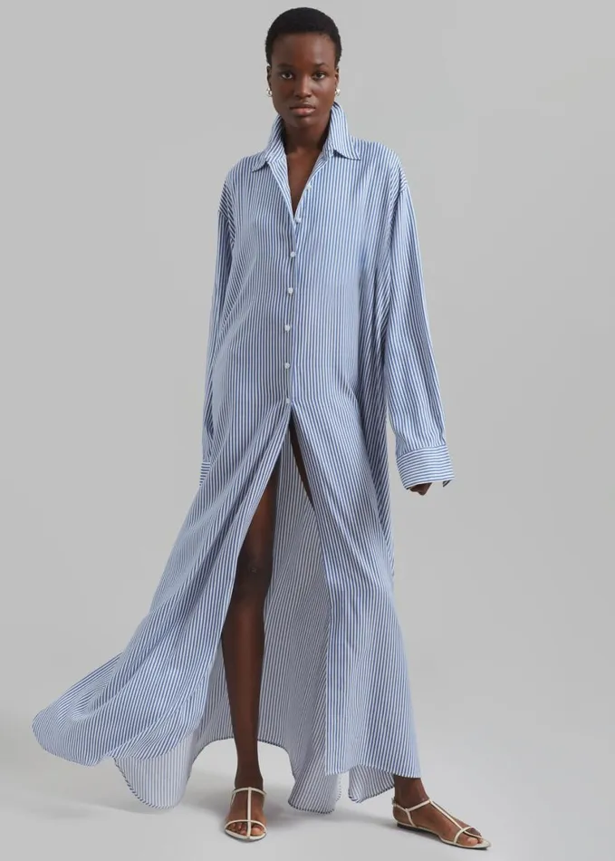 Clothing Women The Frankie Shop Avery Fluid Shirt Dress 8211 WhiteBlue Stripe