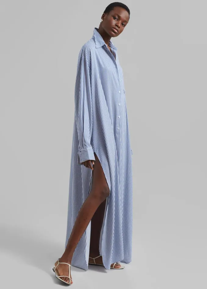 Clothing Women The Frankie Shop Avery Fluid Shirt Dress 8211 WhiteBlue Stripe