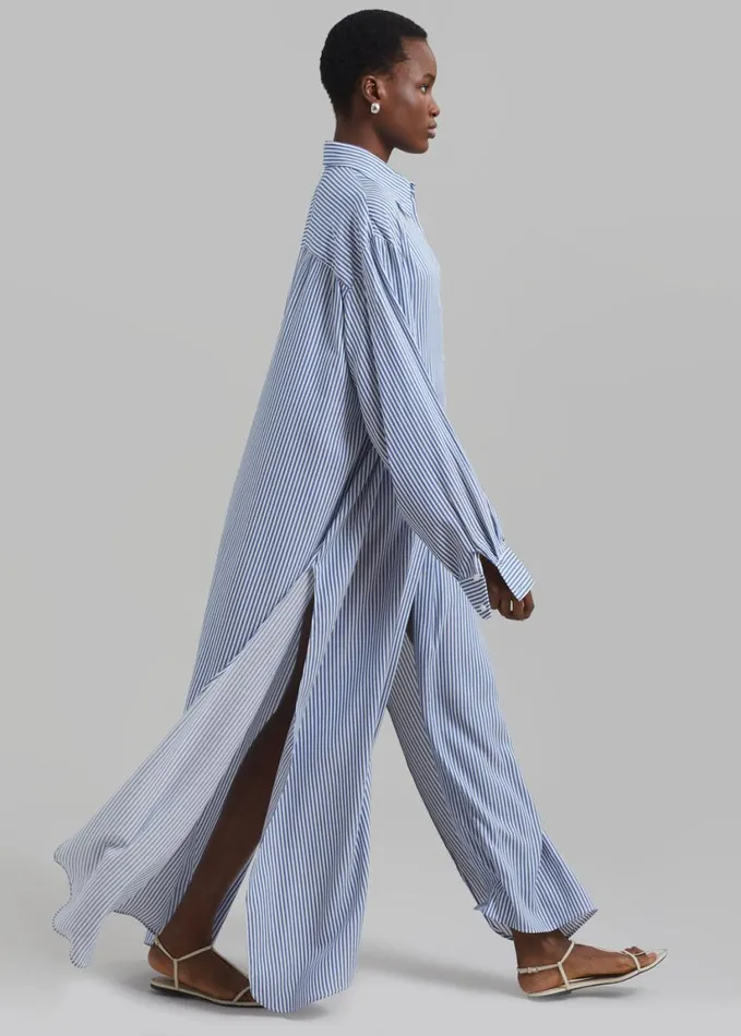 Clothing Women The Frankie Shop Avery Fluid Shirt Dress 8211 WhiteBlue Stripe