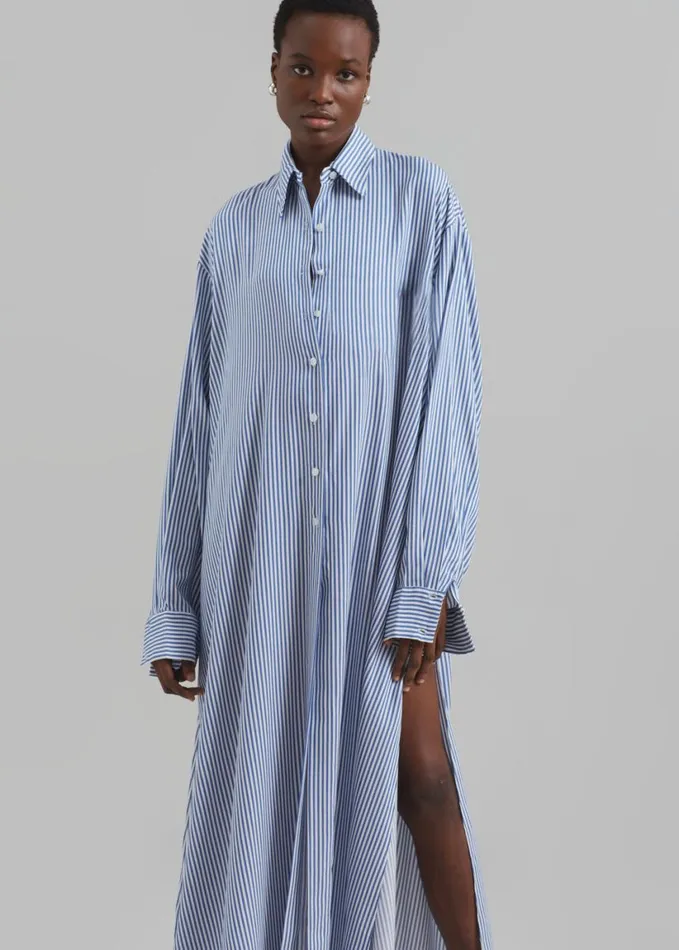 Clothing Women The Frankie Shop Avery Fluid Shirt Dress 8211 WhiteBlue Stripe