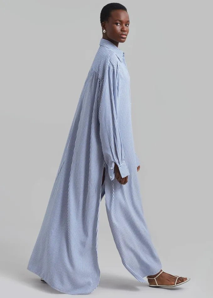 Clothing Women The Frankie Shop Avery Fluid Shirt Dress 8211 WhiteBlue Stripe