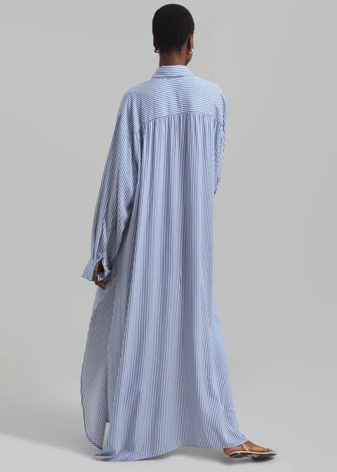 Clothing Women The Frankie Shop Avery Fluid Shirt Dress 8211 WhiteBlue Stripe