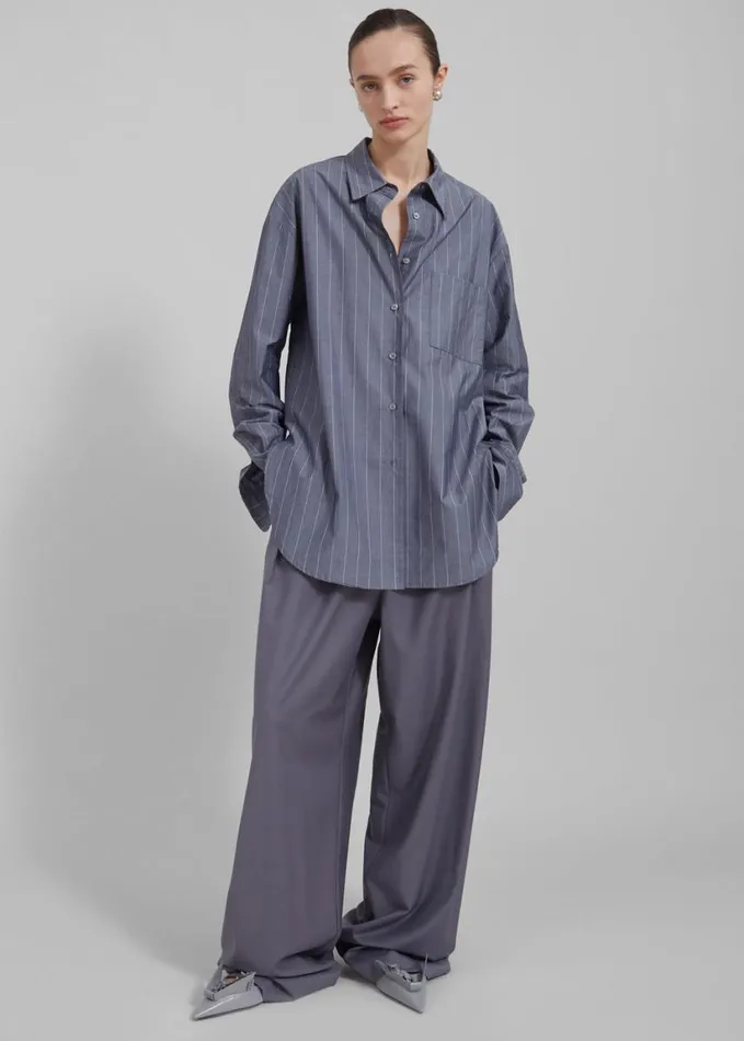 Clothing Women The Frankie Shop Beatrix Button Up Shirt 8211 GreyWhite Pinstripe