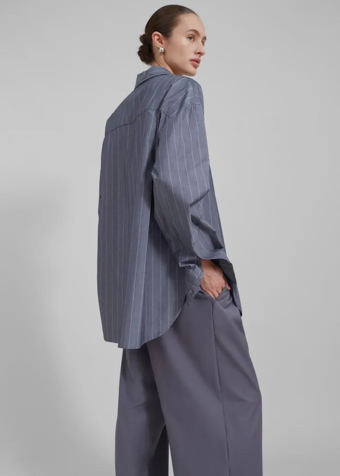 Clothing Women The Frankie Shop Beatrix Button Up Shirt 8211 GreyWhite Pinstripe