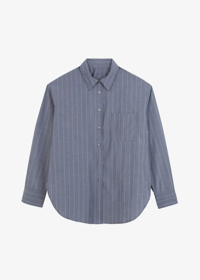Clothing Women The Frankie Shop Beatrix Button Up Shirt 8211 GreyWhite Pinstripe