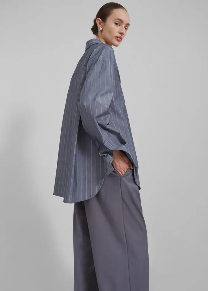 Clothing Women The Frankie Shop Beatrix Button Up Shirt 8211 GreyWhite Pinstripe