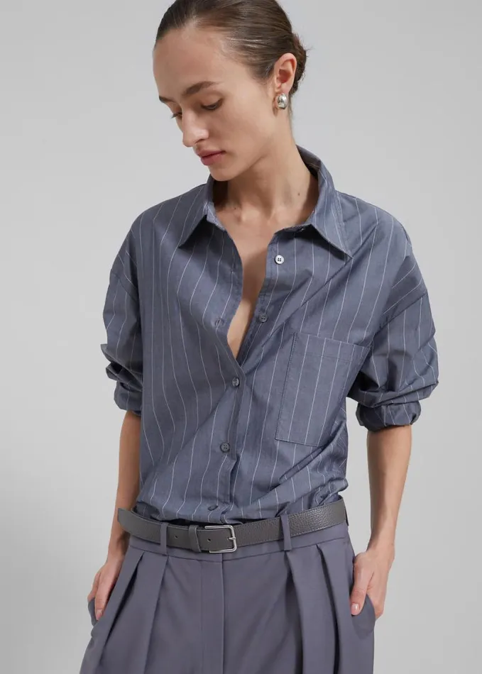 Clothing Women The Frankie Shop Beatrix Button Up Shirt 8211 GreyWhite Pinstripe