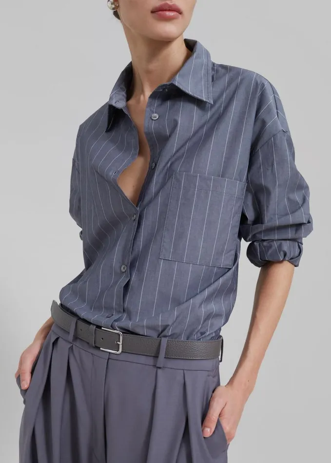 Clothing Women The Frankie Shop Beatrix Button Up Shirt 8211 GreyWhite Pinstripe