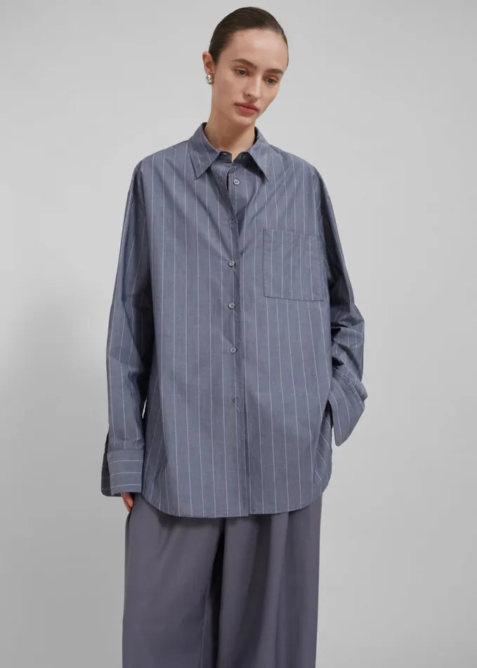 Clothing Women The Frankie Shop Beatrix Button Up Shirt 8211 GreyWhite Pinstripe