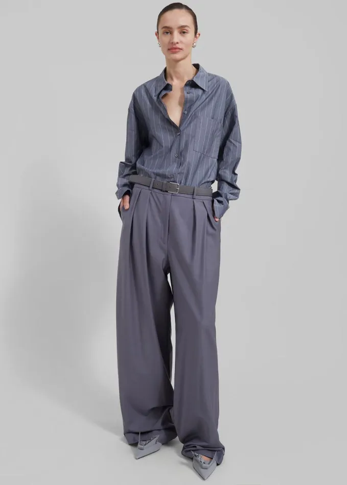 Clothing Women The Frankie Shop Beatrix Button Up Shirt 8211 GreyWhite Pinstripe