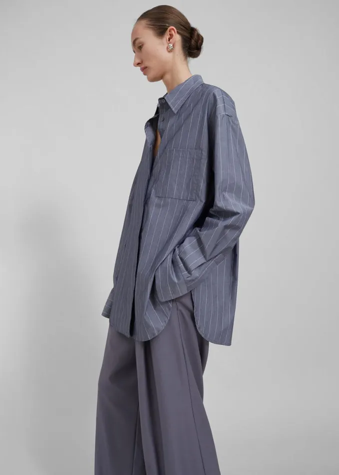 Clothing Women The Frankie Shop Beatrix Button Up Shirt 8211 GreyWhite Pinstripe