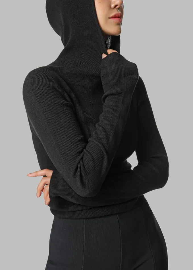 Clothing Women The Frankie Shop Brandi Knit Hoodie Top 8211 Black