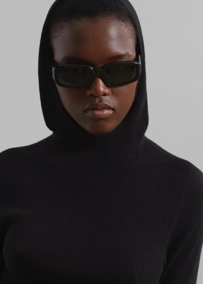 Clothing Women The Frankie Shop Brandi Knit Hoodie Top 8211 Black