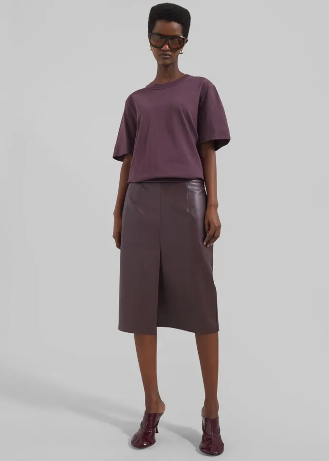 Clothing Women The Frankie Shop Brooklyn Faux Leather Midi Skirt 8211 Burgundy