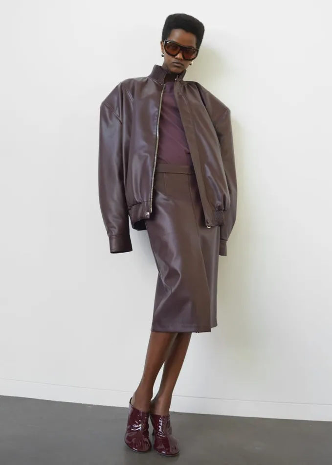 Clothing Women The Frankie Shop Brooklyn Faux Leather Midi Skirt 8211 Burgundy