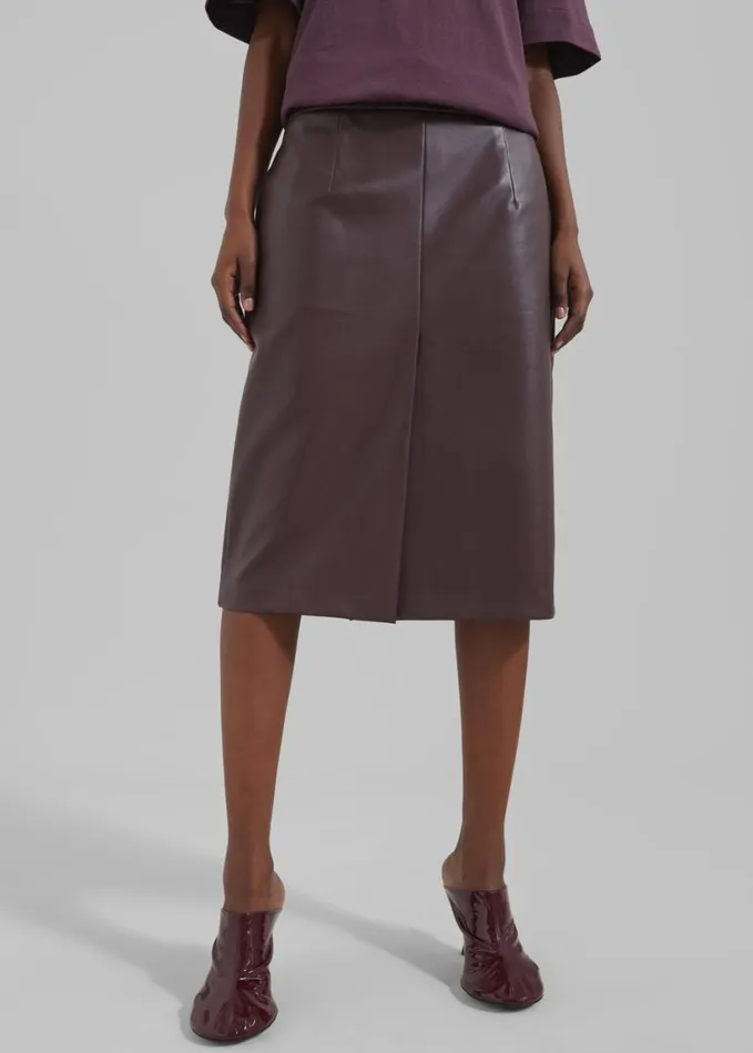 Clothing Women The Frankie Shop Brooklyn Faux Leather Midi Skirt 8211 Burgundy