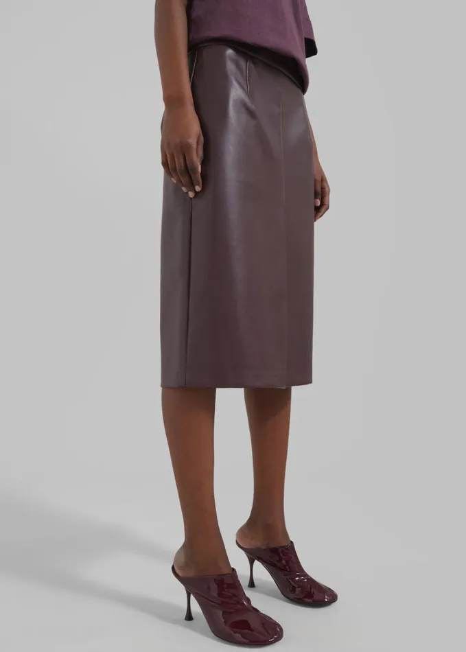 Clothing Women The Frankie Shop Brooklyn Faux Leather Midi Skirt 8211 Burgundy