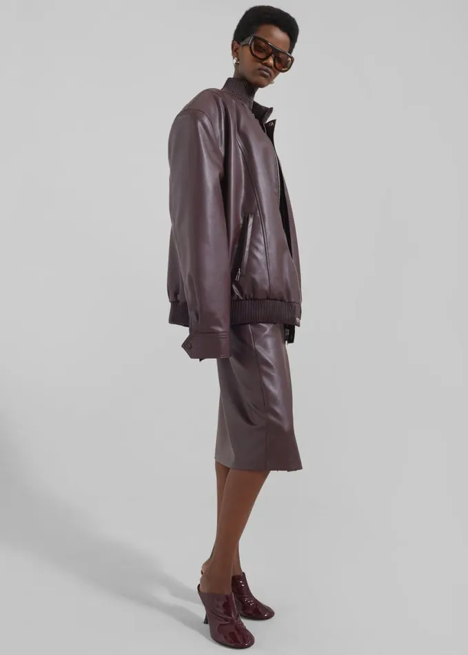Clothing Women The Frankie Shop Brooklyn Faux Leather Midi Skirt 8211 Burgundy