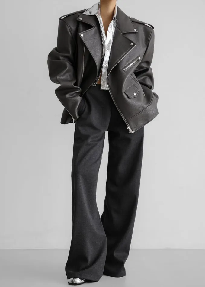 Clothing Women The Frankie Shop Chicago Oversized Biker Jacket 8211 Charcoal