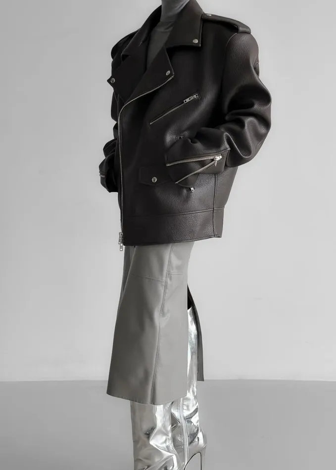 Clothing Women The Frankie Shop Chicago Oversized Biker Jacket 8211 Charcoal