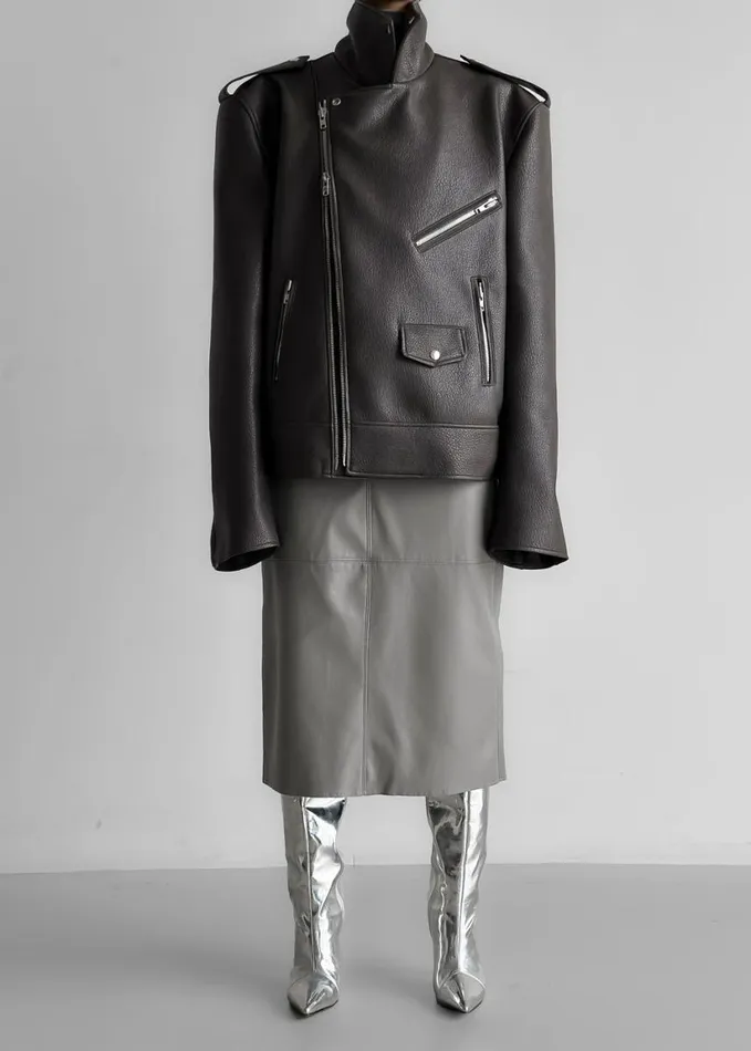 Clothing Women The Frankie Shop Chicago Oversized Biker Jacket 8211 Charcoal
