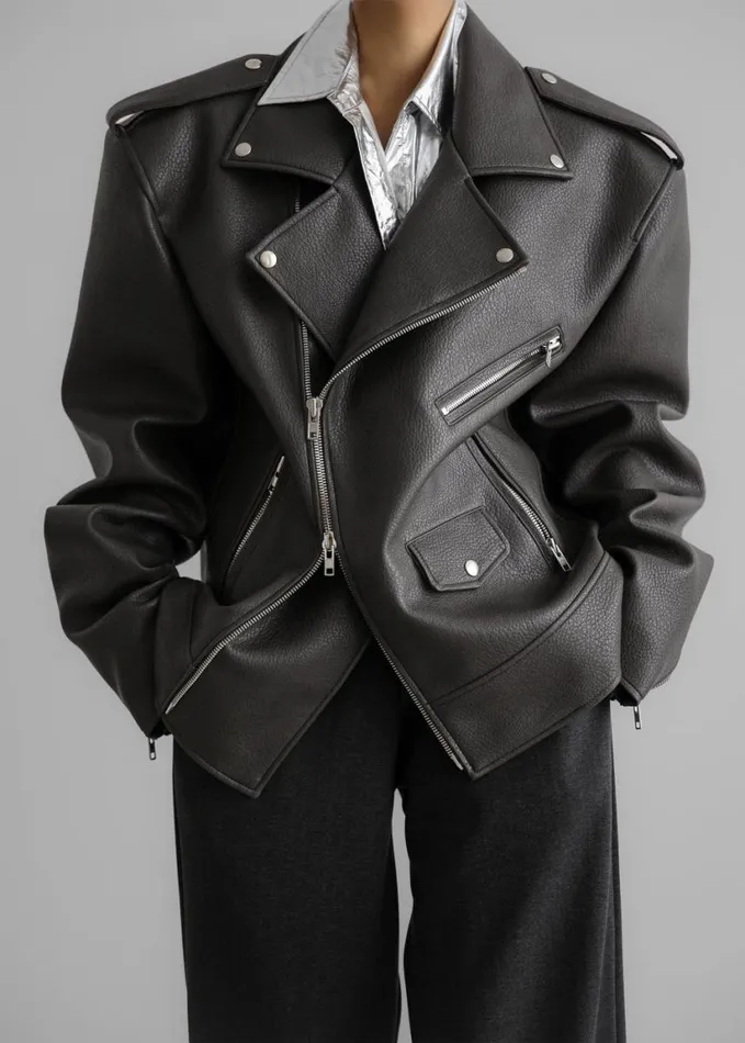 Clothing Women The Frankie Shop Chicago Oversized Biker Jacket 8211 Charcoal