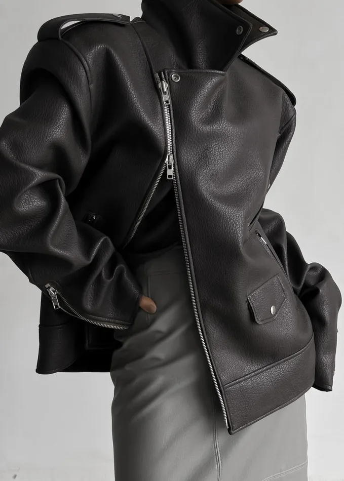Clothing Women The Frankie Shop Chicago Oversized Biker Jacket 8211 Charcoal