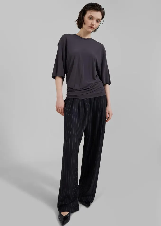 Clothing Women The Frankie Shop Christopher Esber Side Cowl Waist Tee 8211 Charcoal