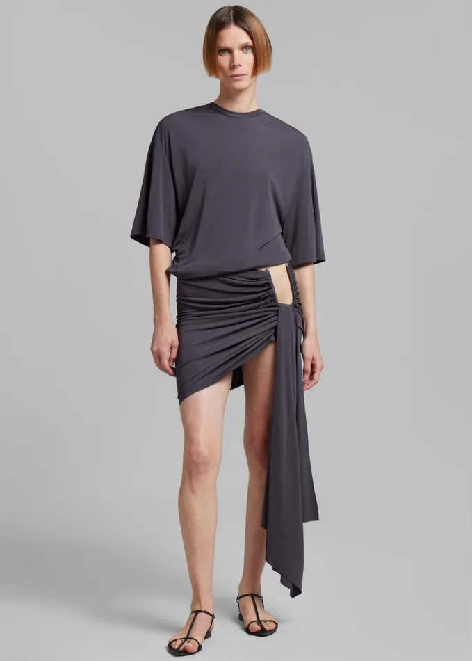 Clothing Women The Frankie Shop Christopher Esber Side Cowl Waist Tee 8211 Charcoal