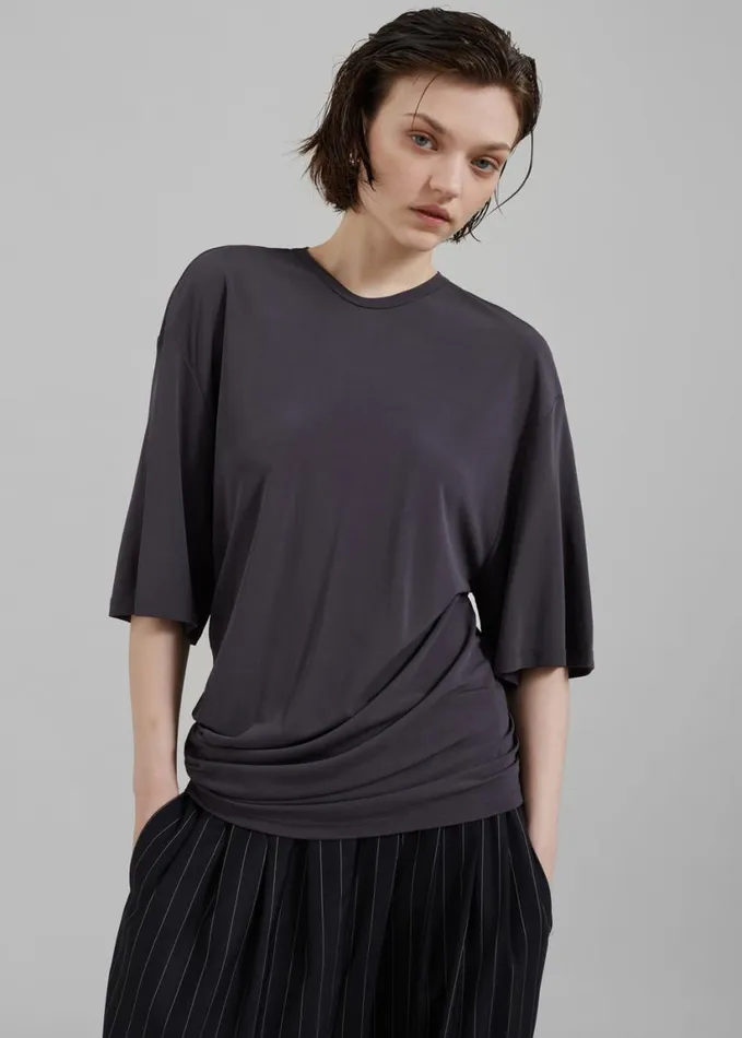 Clothing Women The Frankie Shop Christopher Esber Side Cowl Waist Tee 8211 Charcoal