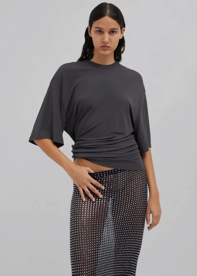Clothing Women The Frankie Shop Christopher Esber Side Cowl Waist Tee 8211 Charcoal
