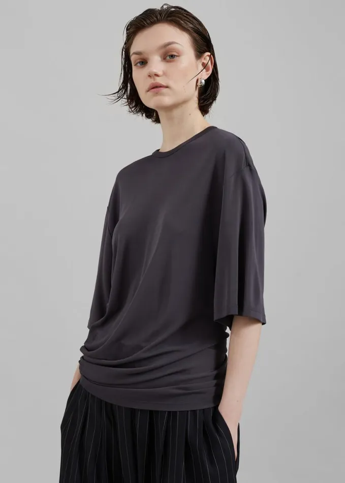Clothing Women The Frankie Shop Christopher Esber Side Cowl Waist Tee 8211 Charcoal