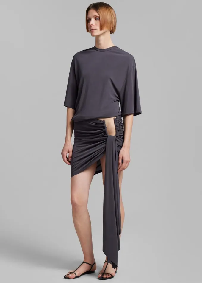 Clothing Women The Frankie Shop Christopher Esber Side Cowl Waist Tee 8211 Charcoal
