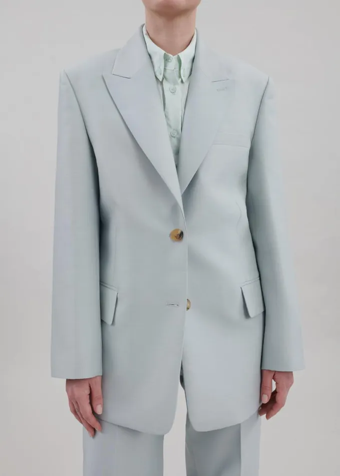 Clothing Women The Frankie Shop Emra Silk Blazer 8211 Dusty Blue