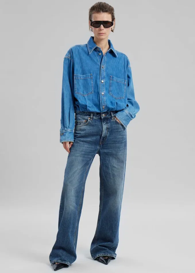 Clothing Women The Frankie Shop Haikure Tilda Two Tone Denim Jumpsuit 8211 Piano Blue