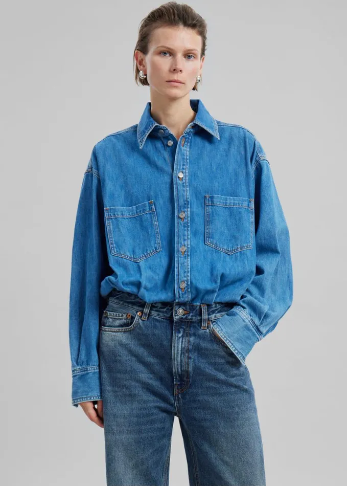 Clothing Women The Frankie Shop Haikure Tilda Two Tone Denim Jumpsuit 8211 Piano Blue