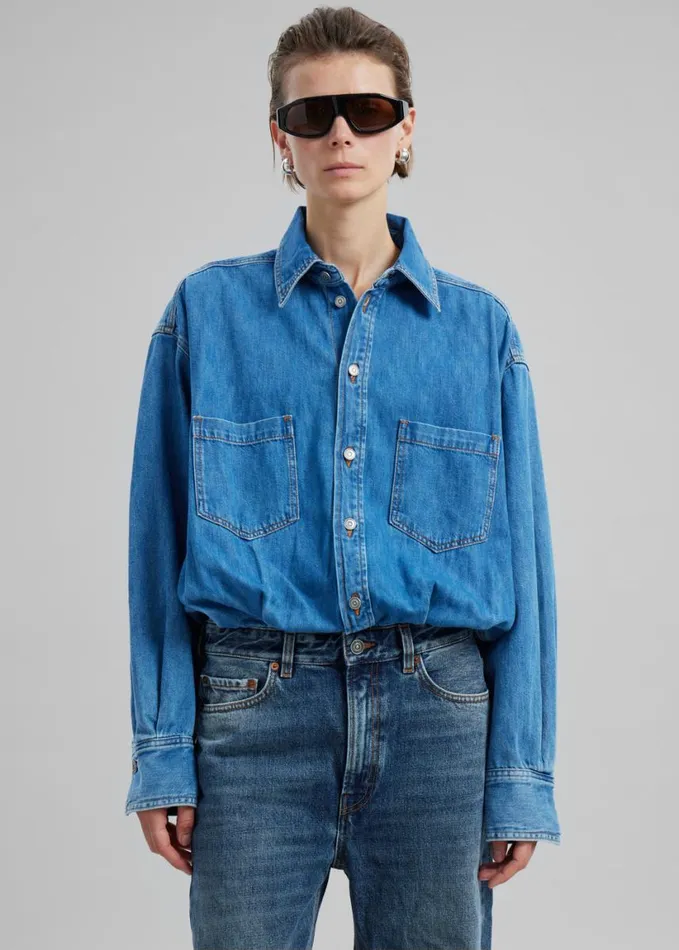 Clothing Women The Frankie Shop Haikure Tilda Two Tone Denim Jumpsuit 8211 Piano Blue
