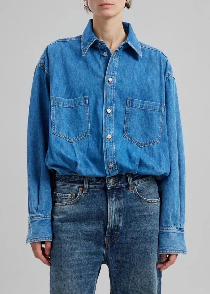 Clothing Women The Frankie Shop Haikure Tilda Two Tone Denim Jumpsuit 8211 Piano Blue