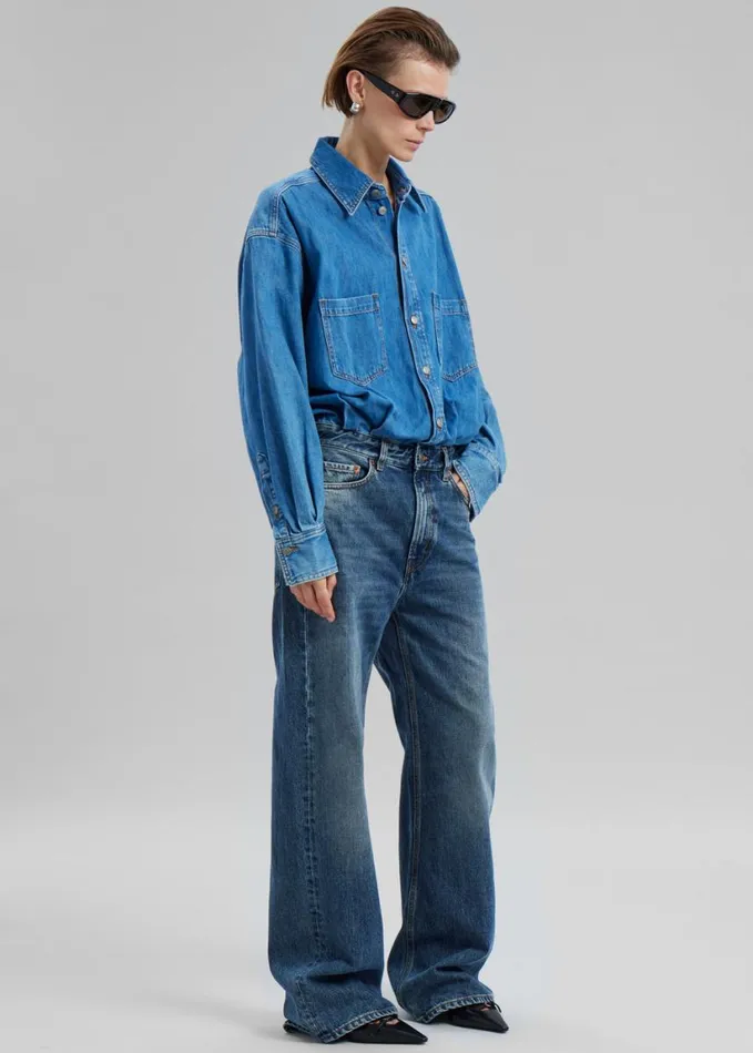 Clothing Women The Frankie Shop Haikure Tilda Two Tone Denim Jumpsuit 8211 Piano Blue