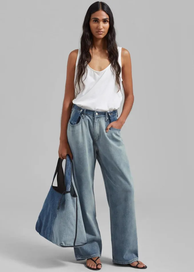 Clothing Women The Frankie Shop Hayla Contrast Denim Pants 8211 Light WashBlue