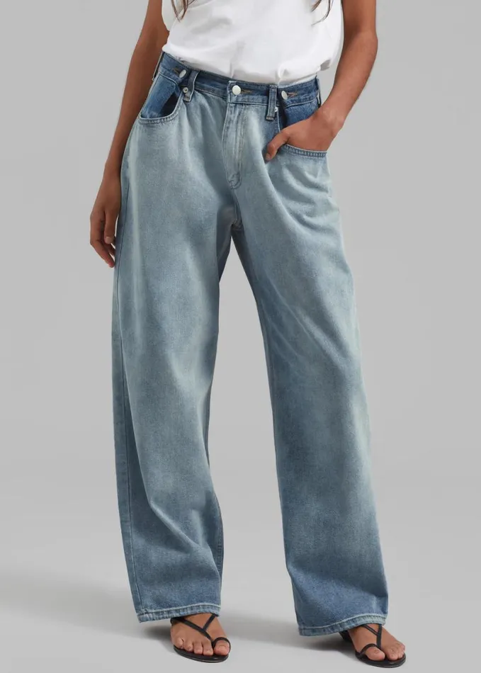 Clothing Women The Frankie Shop Hayla Contrast Denim Pants 8211 Light WashBlue