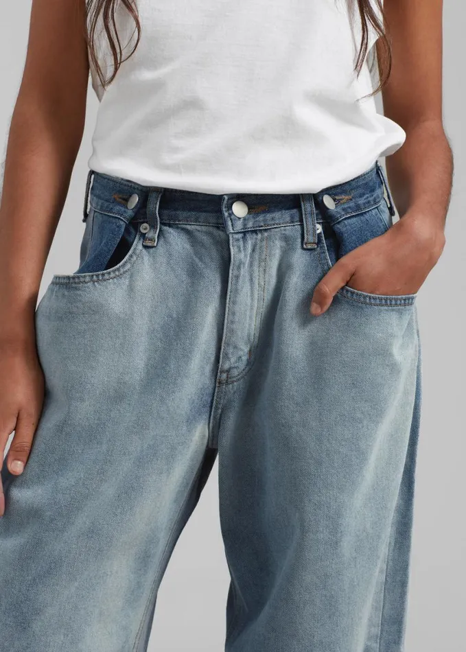 Clothing Women The Frankie Shop Hayla Contrast Denim Pants 8211 Light WashBlue