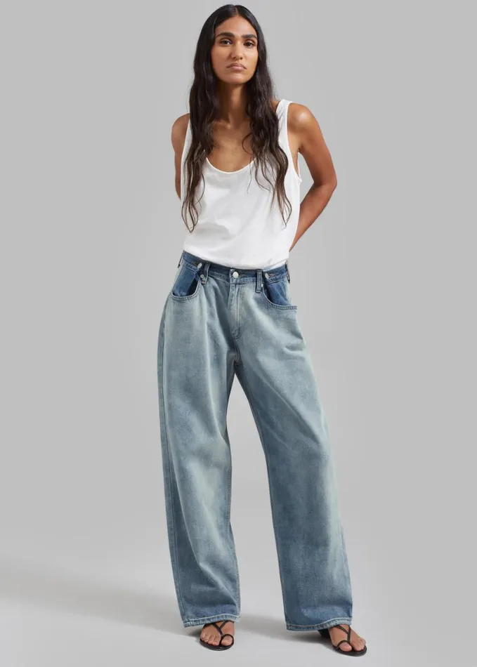 Clothing Women The Frankie Shop Hayla Contrast Denim Pants 8211 Light WashBlue