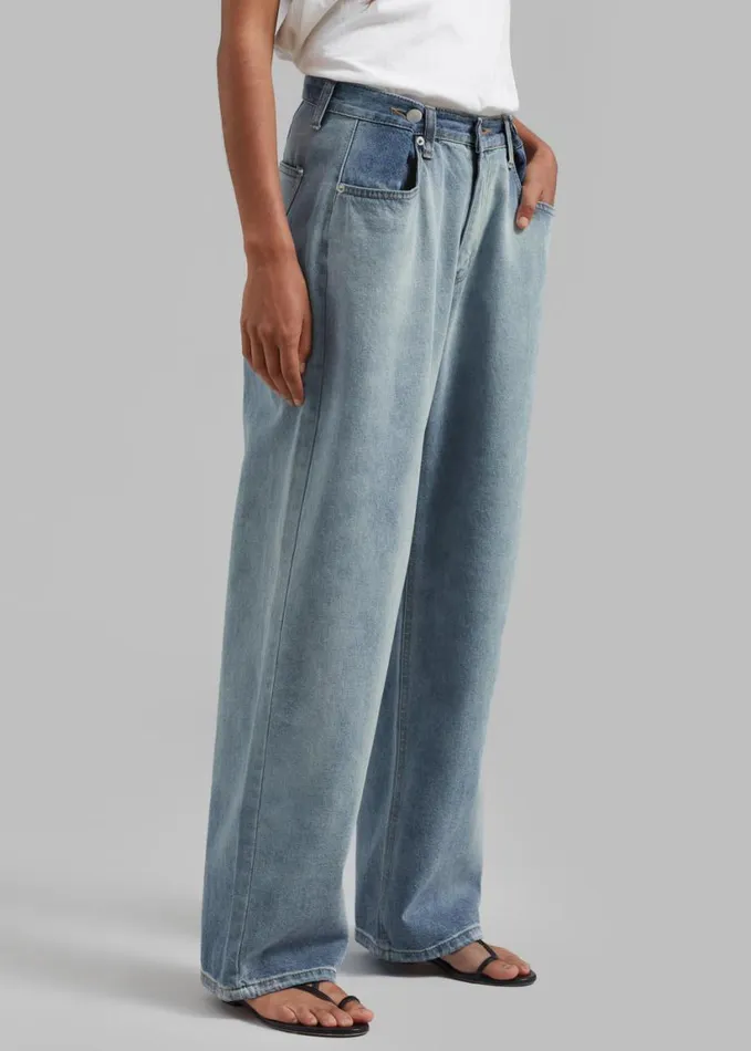 Clothing Women The Frankie Shop Hayla Contrast Denim Pants 8211 Light WashBlue